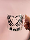 Personalised Skeleton Hands Heart Mug, Gothic Couple Gift, Custom Initials Cup