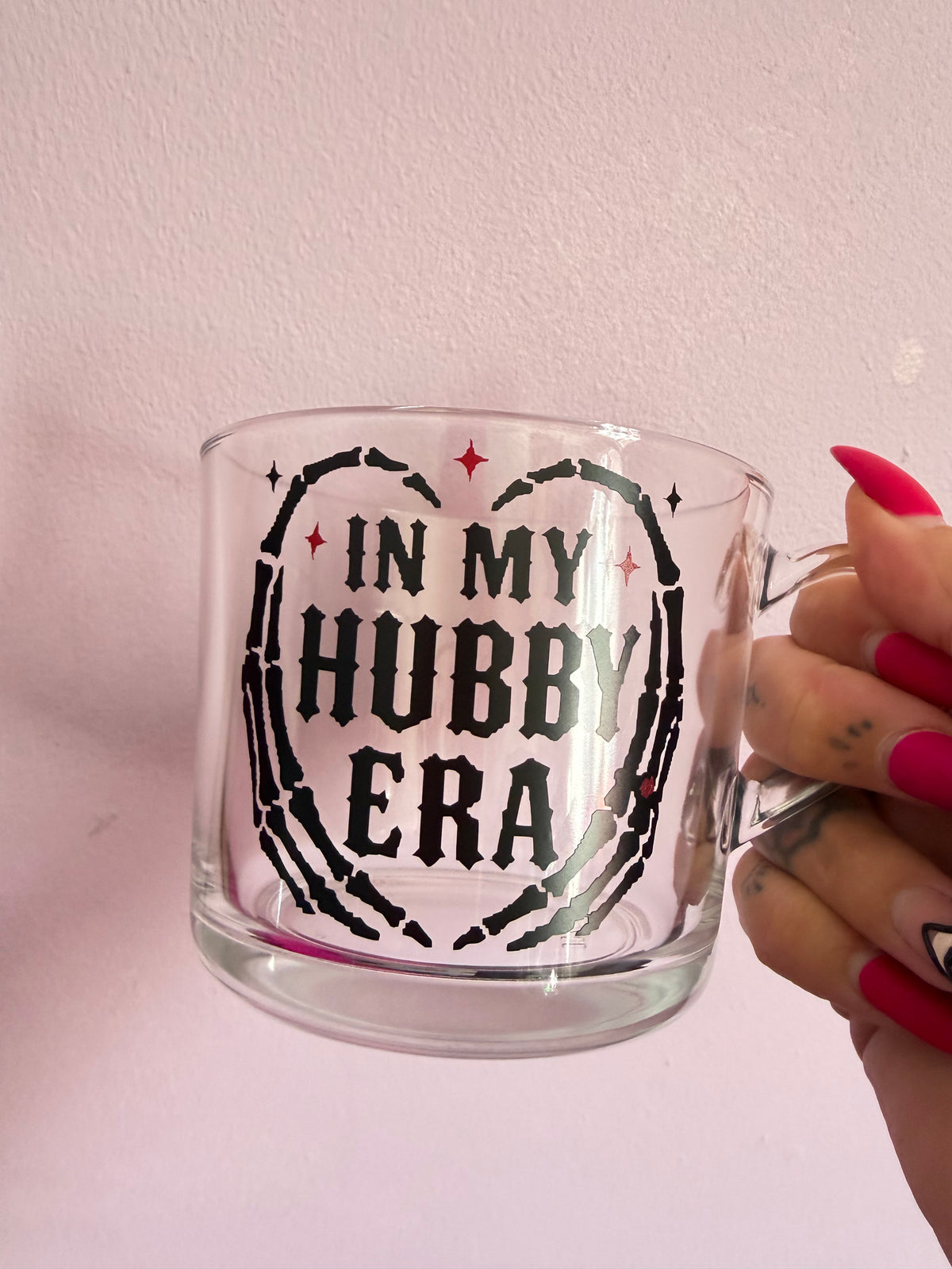 In My Hubby Era Gothic Glass Mug | Skeleton Hands Newlywed Gift, Groom Present