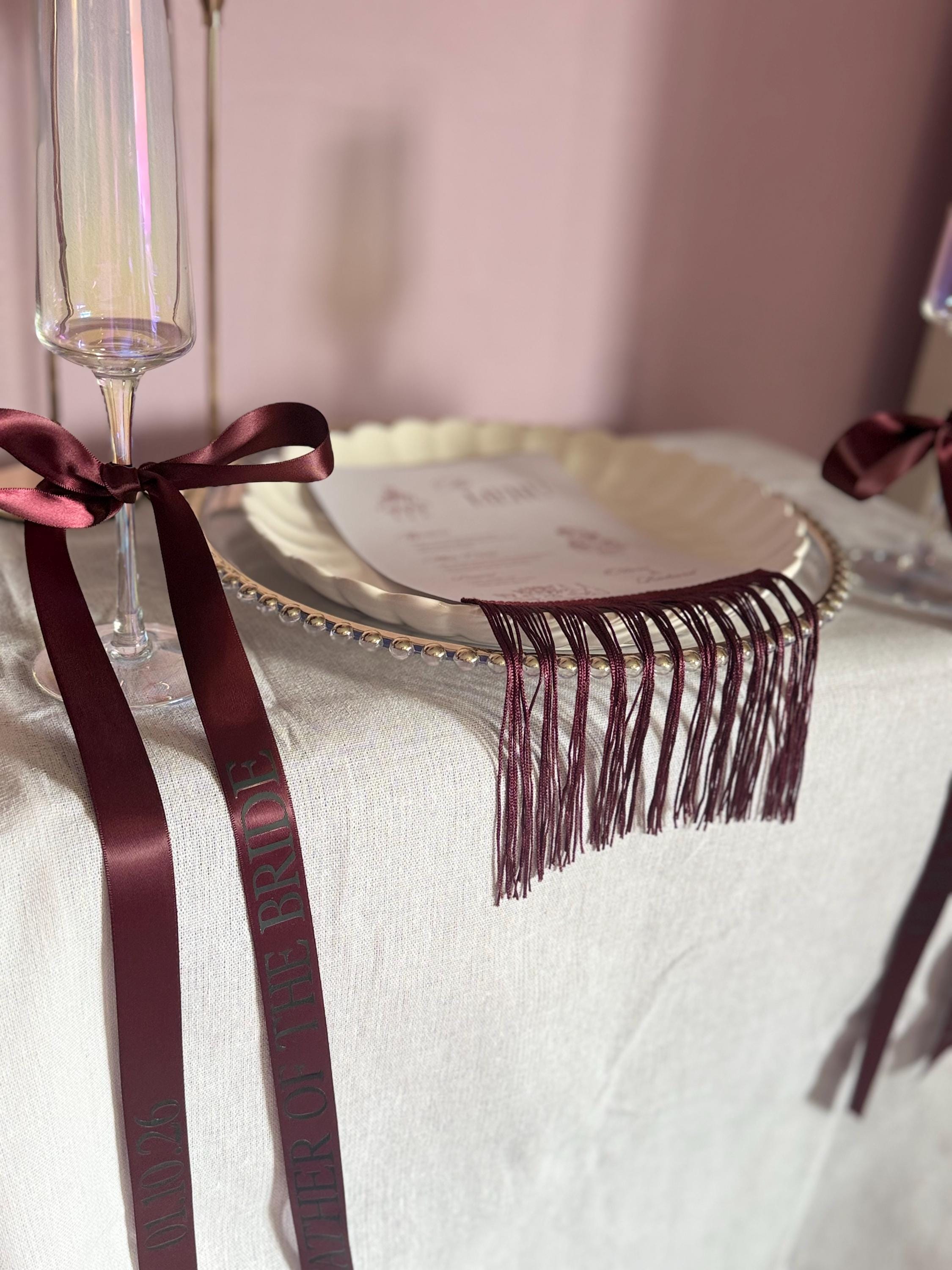 Fringe Wedding Menu Cards with Silk Tassel | Custom Wedding Menus | Luxury Tablescape Decor |