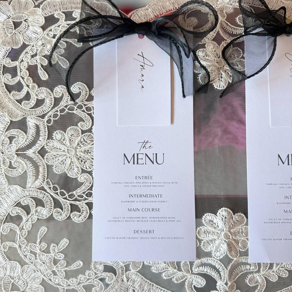 Classic Collection Menu Place Cards with Name and Bows