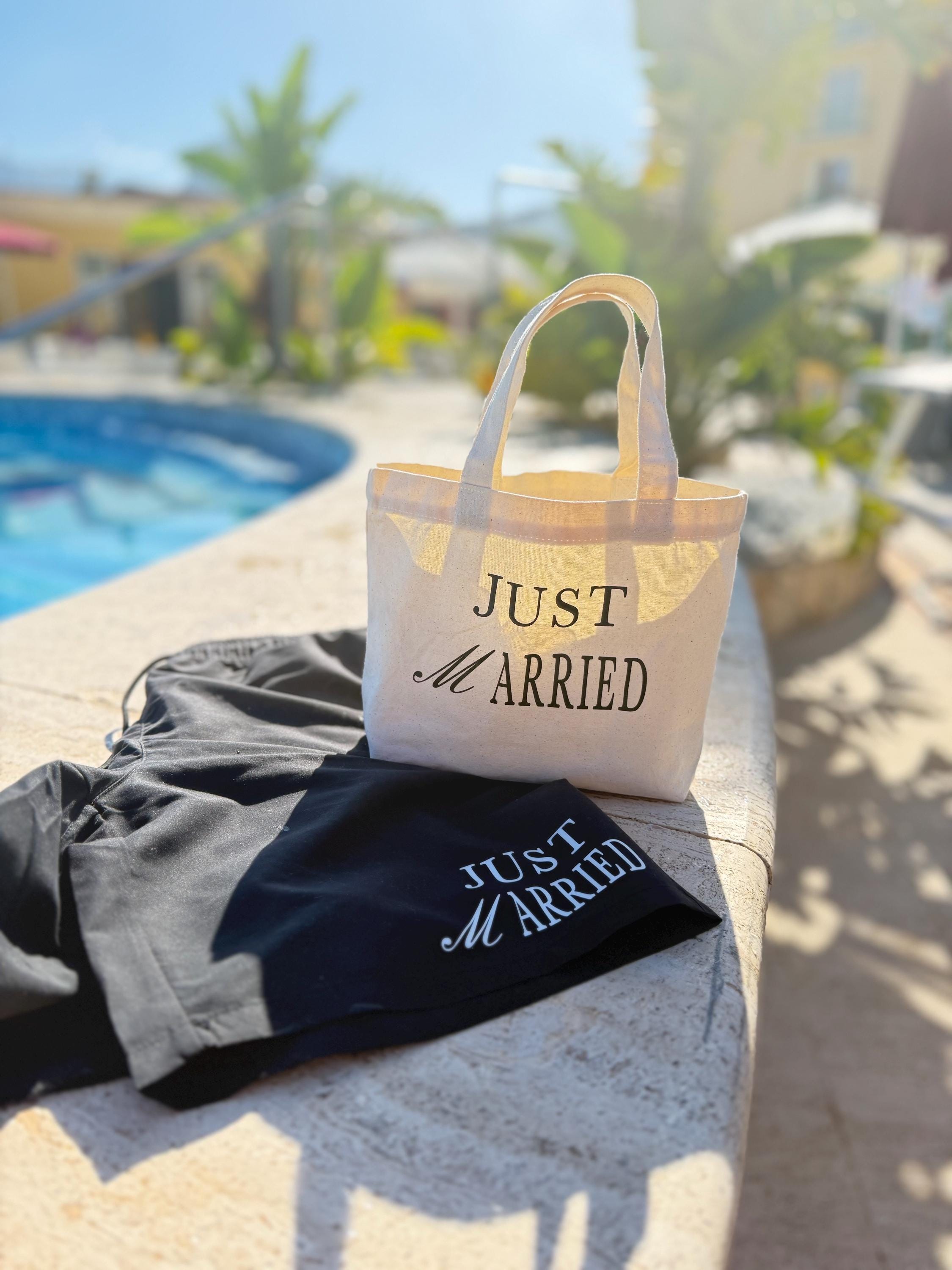 Just Married Canvas Tote Bag, Honeymoon Gift