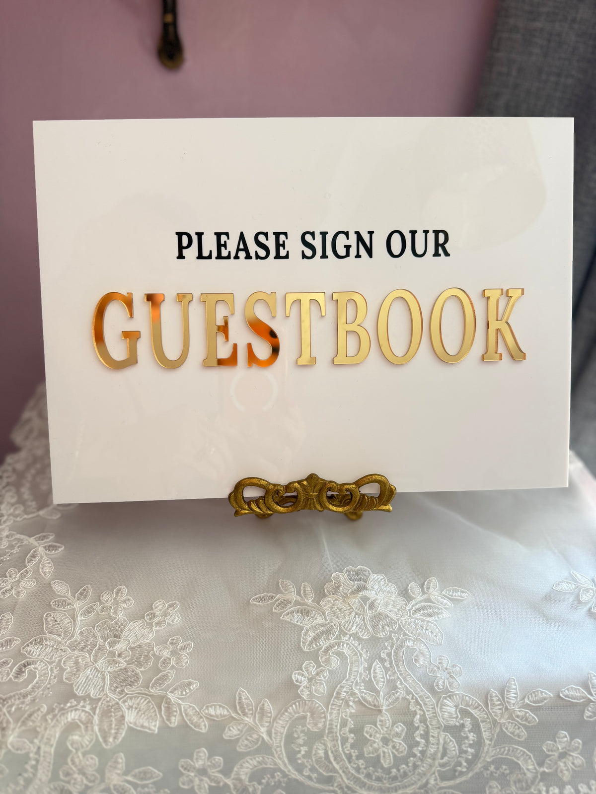 Guestbook Acrylic Wedding Sign | Please Sign Our Guestbook, 3D Raised Lettering