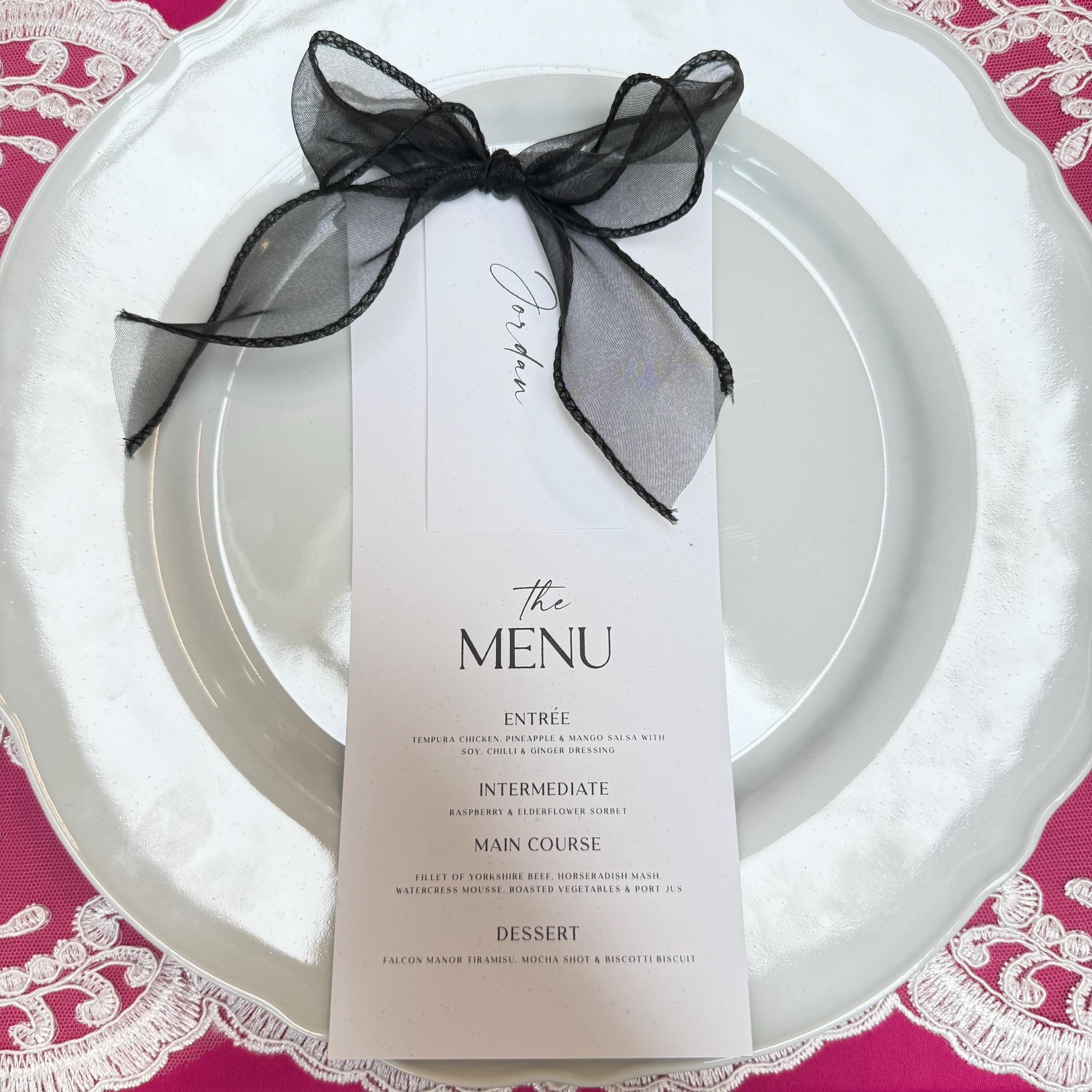 Classic Collection Menu Place Cards with Name and Bows
