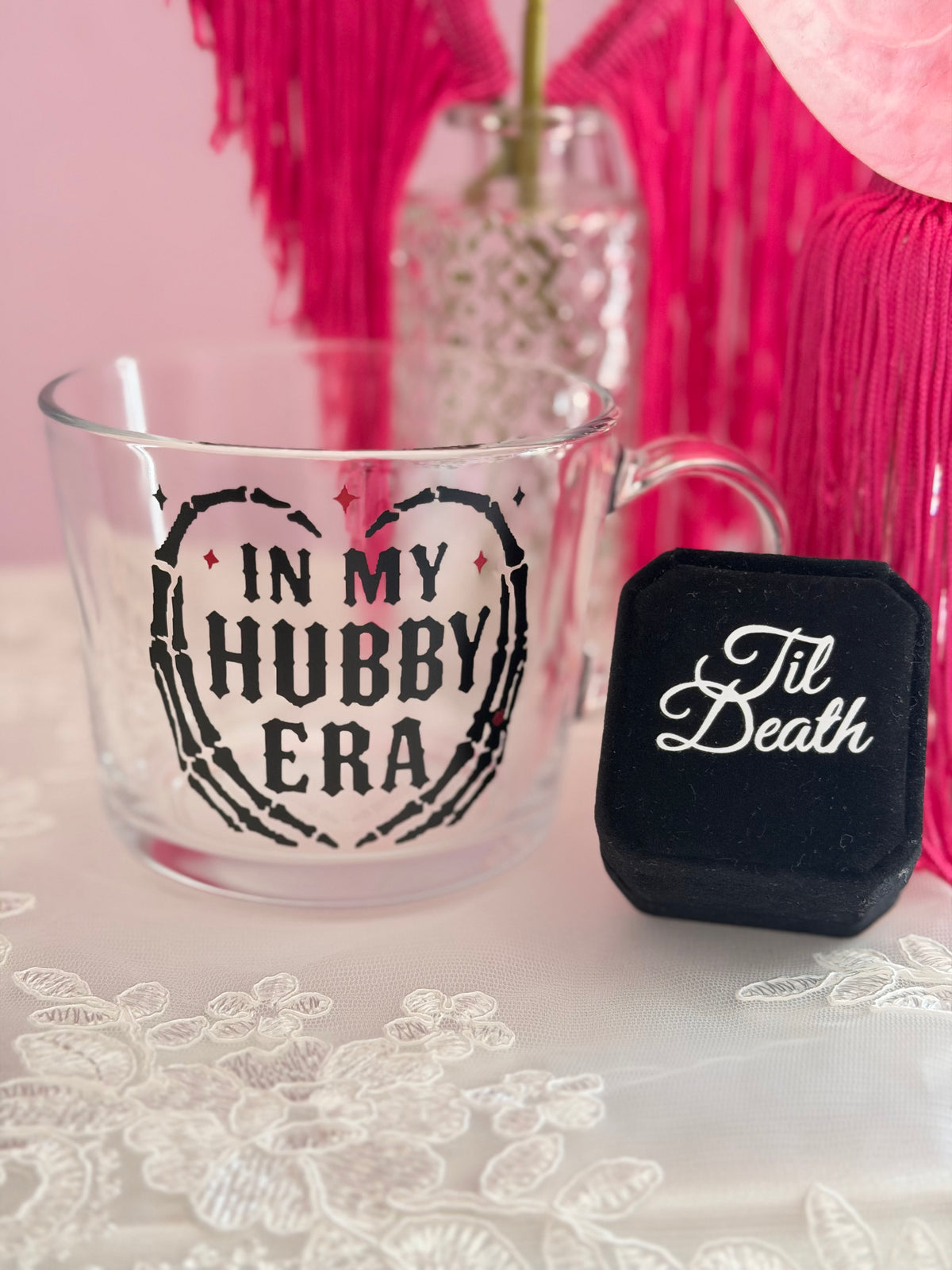 'Til Death Black Velvet Double Ring Box | Gothic Wedding Ring Box, Alternative Bride