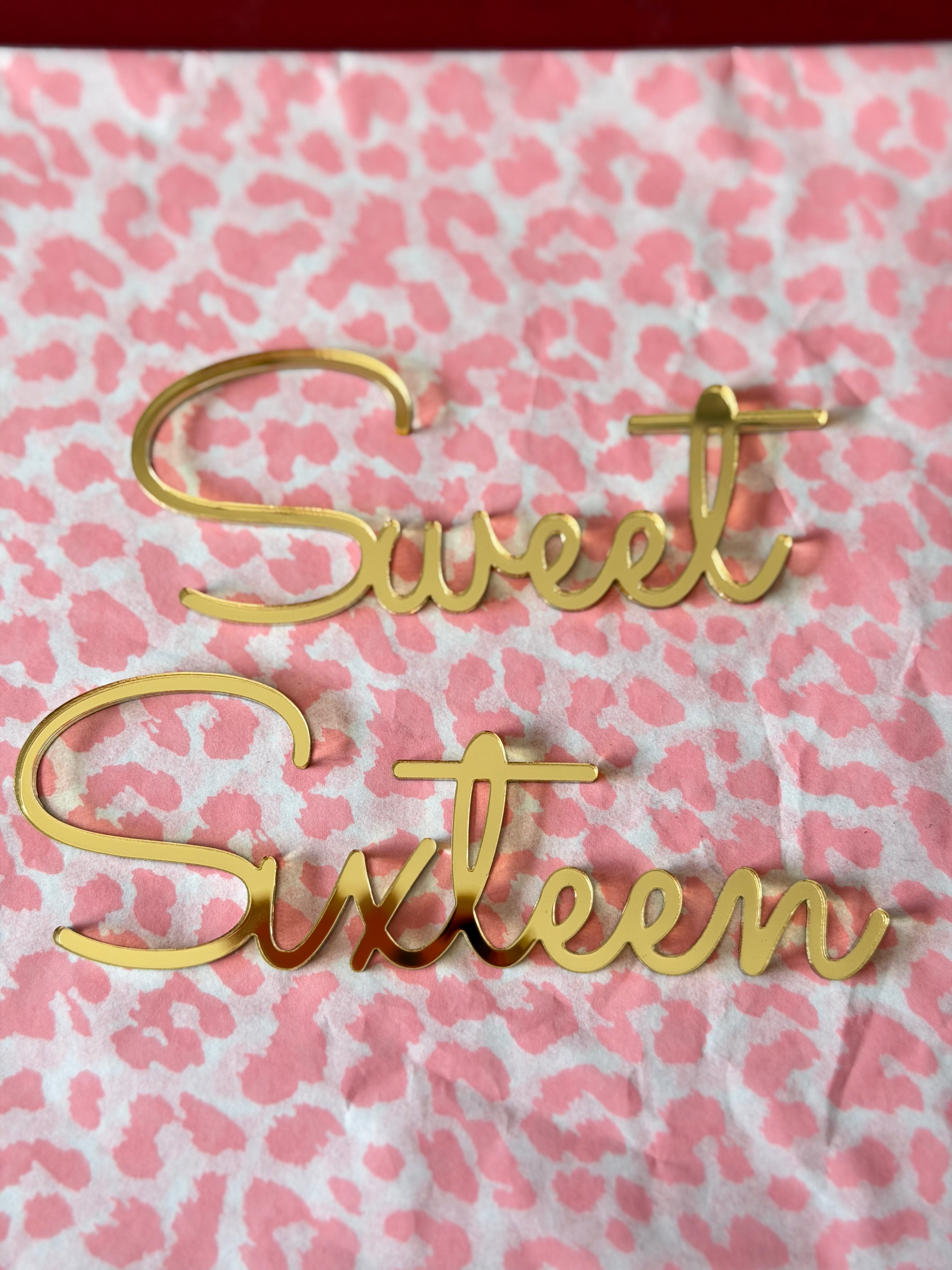 Sweet Sixteen Flat Lay Cake Charm — Gold Mirror Acrylic