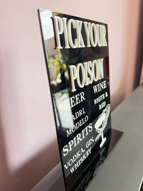 Pick Your Poison acrylic bar menu sign