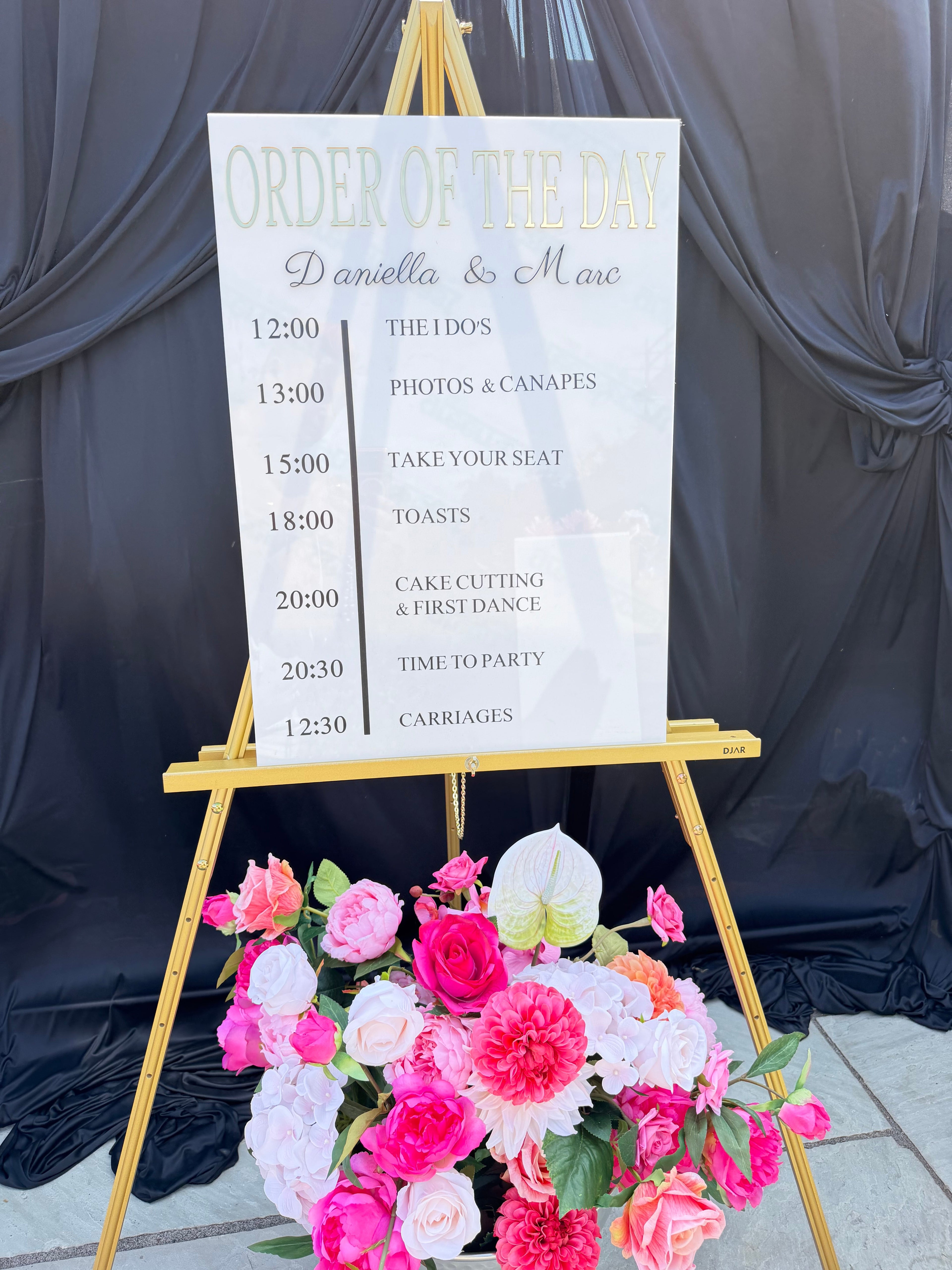 Personalised acrylic Order of the Day wedding sign