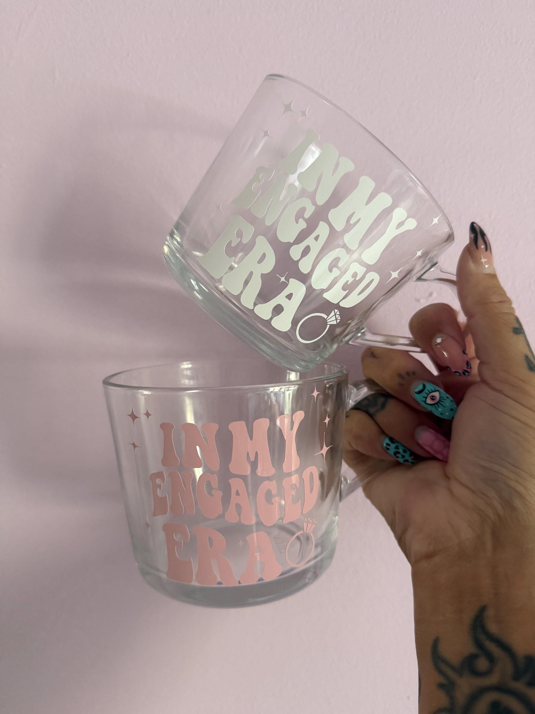 In My Engaged Era Glass Mug | Engagement Gift for Bride-to-Be, Newly Engaged Coffee Mug, Bridal Shower Present, Proposal Gift