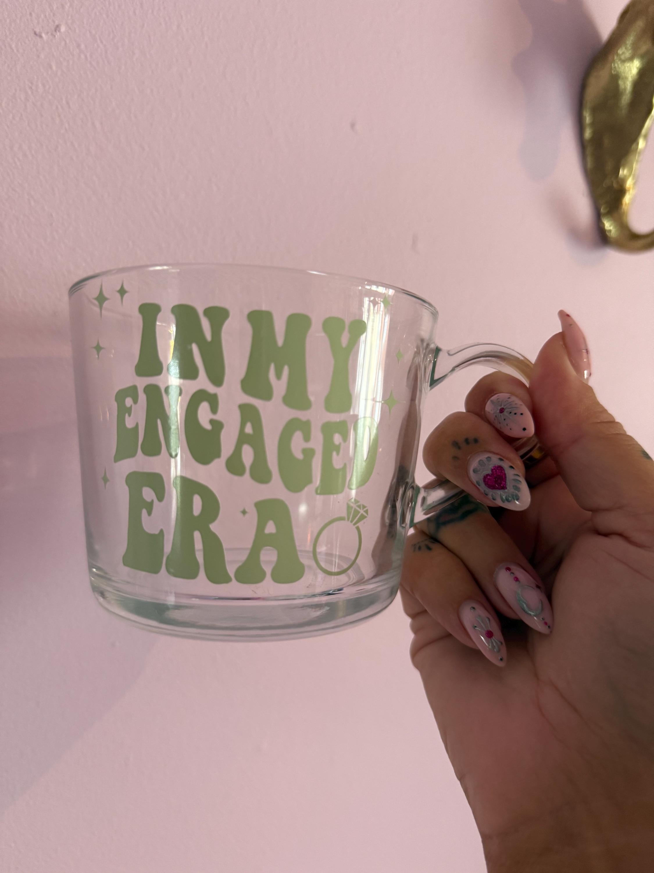In My Engaged Era Glass Mug | Engagement Gift for Bride-to-Be, Newly Engaged Coffee Mug, Bridal Shower Present, Proposal Gift