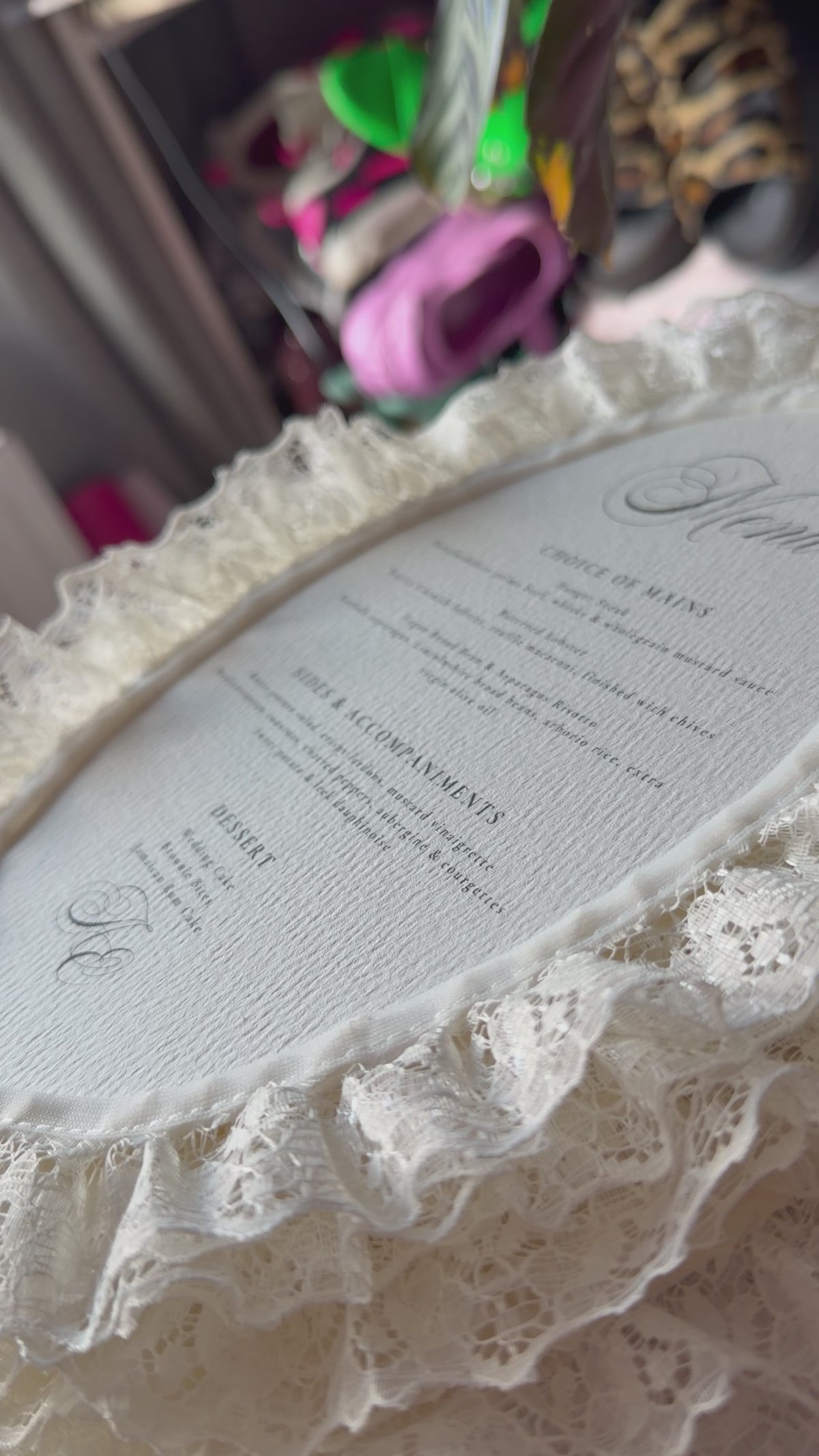 Personalised Menu — Satin or Lace Trim