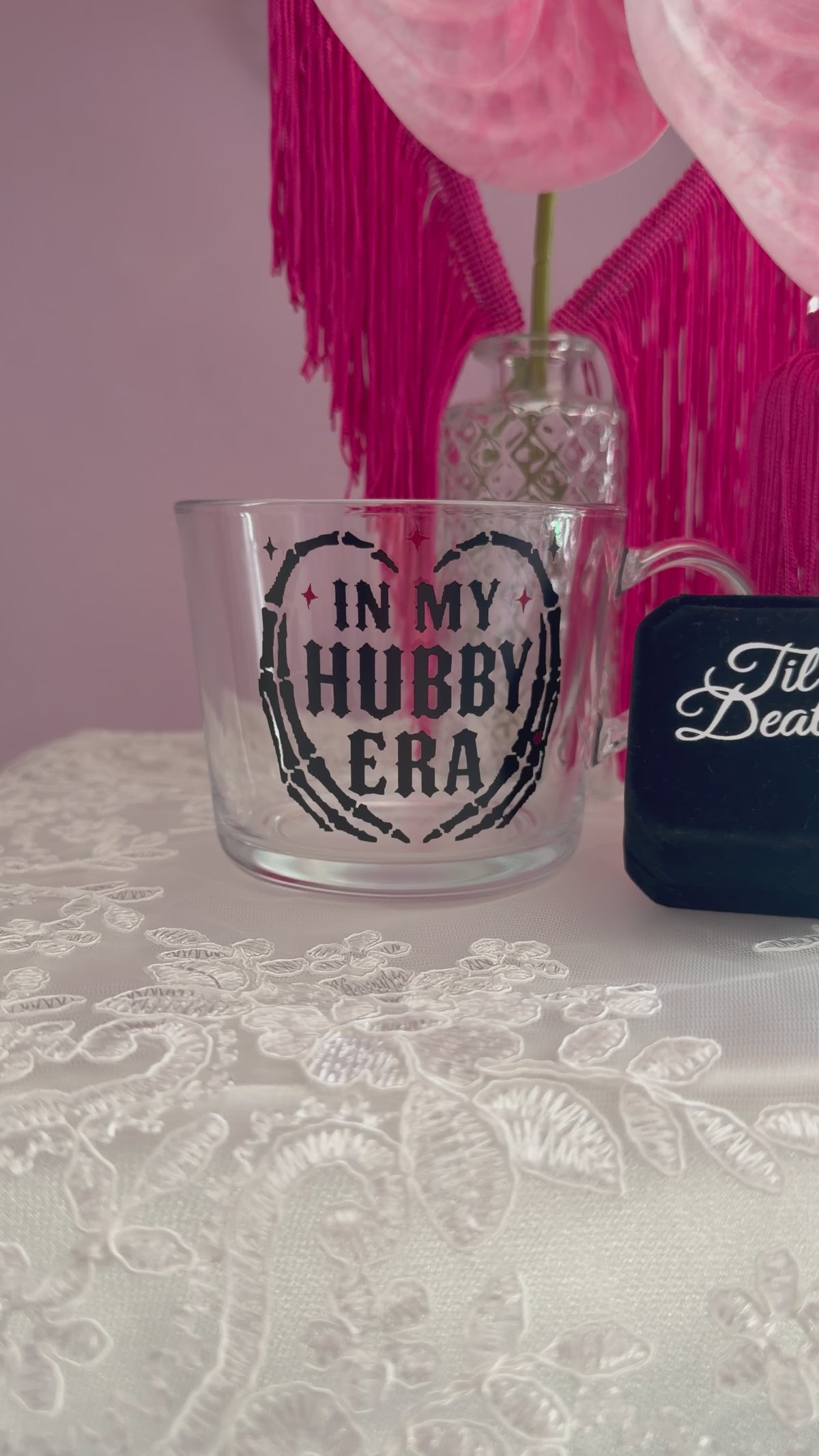 In My Hubby Era Gothic Glass Mug | Skeleton Hands Newlywed Gift, Groom Present